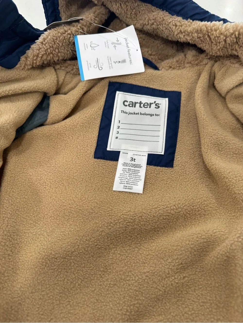 NWT Carters Toddler Boy 3T Lightweight Hooded Jacket Colorblock Green Navy Coat